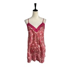Vintage Y2K August Silk 100 Silk Slip Dress Nightie Lace Trim Pink Paisley Sz M