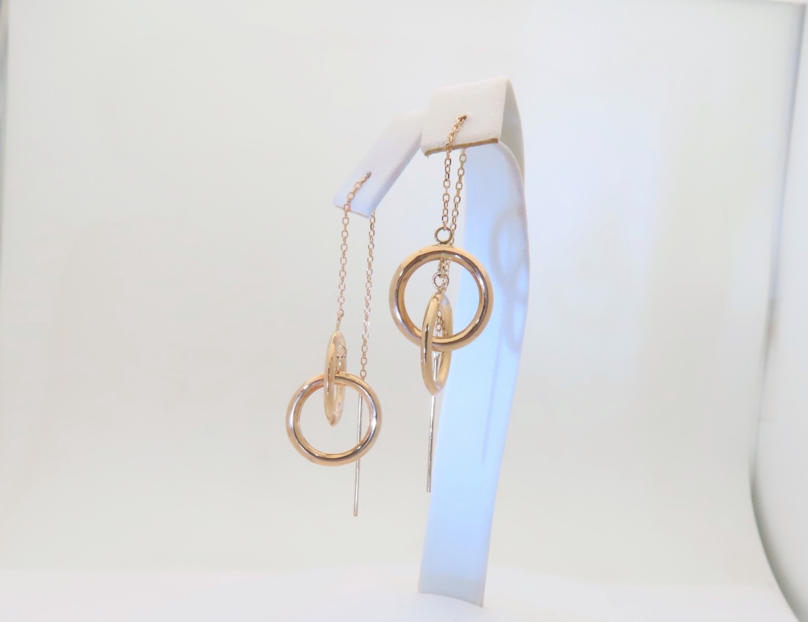 14k Solid Gold Pierced Double Interlocking Ring T… - image 3