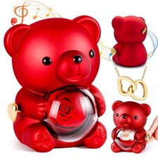 Rosa eterna con carillon carillon a forma di orsetto con catena e rosa regalo da