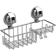 Suction Cup Shower Shelf, Shower Caddy Soap Dish with Hooks for Sponge, Rust ...