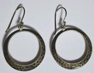  M&M 925 Sterling Silver Oxidized Hammered Dangle Hoop Earrings 4.1g 