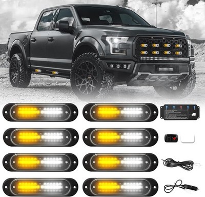 Amber White LED Strobe Lights Sync for Truck 8 Pack