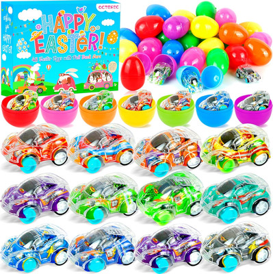 48 Pack Prefilled Easter Eggs Filled with Pull Back Cars, Easter Eggs with Toys