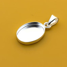 925 Sterling Silver Oval Bezel Pendant Setting 15x20mm DIY Resin Cabochon Blank