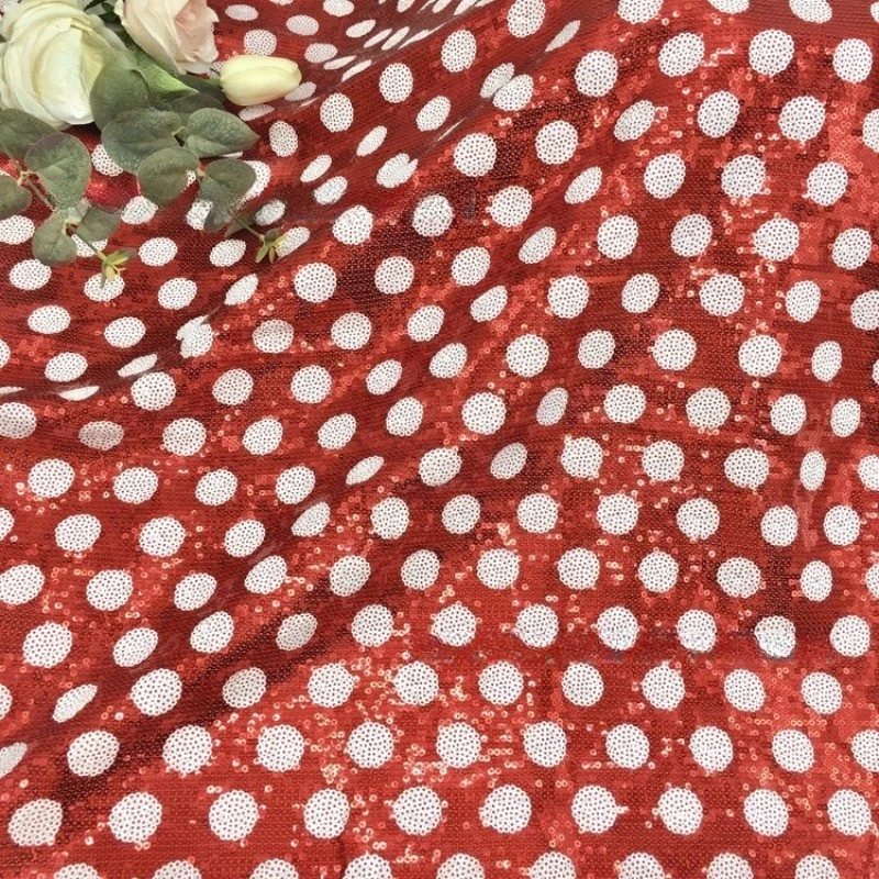 1m Rot Weiß Gepunktet Pailletten Glitzer Stoff Glänzend für Nähen Kleid Basteln - Bild 4 von 4