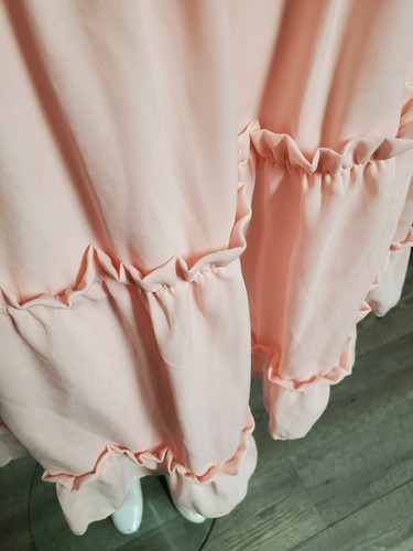 Vtg Dress Plus Sz 1X-2X Pink Tiers Keyhole High Neck Ruffle Mini Sleeveless - Picture 4 of 6