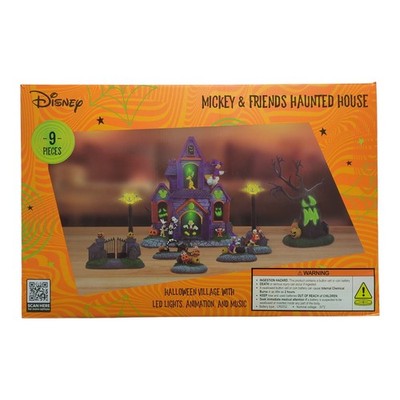 Disney Mickey & Friends LED Pre-Lit Animated Haunted Halloween Village, 9 Piece