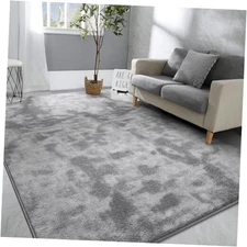Hutha Large Area Rug, 6x9 Tie-Dyed Fluffy Shag Rugs for 6x9 Feet Light Grey
