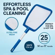 Pool Skimmer Net 25" Total Length Hot Tub Leaf Cleaner Fine Mesh Aluminum Handle