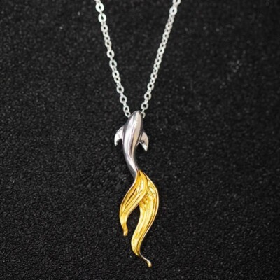925 Sterling Silver Lucky Koi Fish Pendant Necklace   18'' Chain