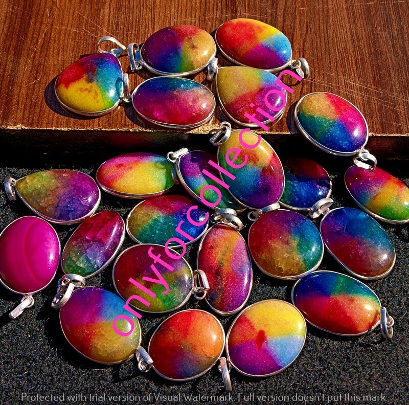 Rainbow Solar Quartz Gemstone 925 Sterling Silver Plated Wholesale Pendants Lot