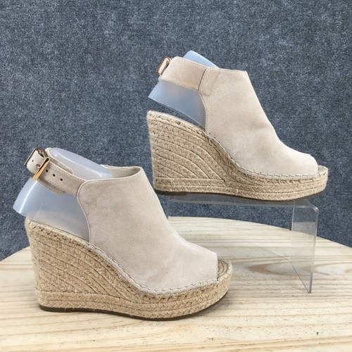 Kenneth Cole Tacones Mujer 8 M Odette Alpargata Cuña Plataforma Beige Cuero NUEVO