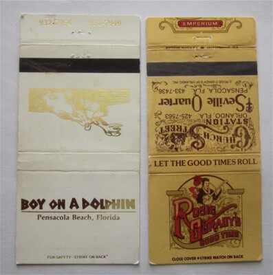 BOY ON DOLPHIN, ROSIE O'GRADY'S, ORLANDO, PENSACOLA BEACH, FL 2 MATCHBOOK COVERS