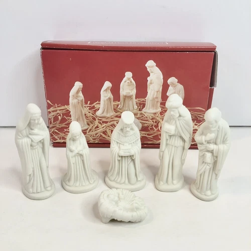 Vintage 6 Pc White Bisque Porcelain Christmas Nativity Figurine Set Centurion