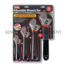 King 4pc 681012 Adjustable Wrench Set Steel W Cushion Handle King 4pc 681012 Adjustable Wrench Set Steel W Cushion Handle