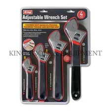 KING 4pc 6"8"10''12'' Adjustable Wrench set Steel w/ Cushion Handle