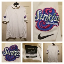 NIKE Polo Shirt Mens XL White Sunkist Soda Golf Golfing Stretch Embroidered Dad