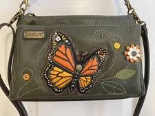 CHALA MONARCH BUTTERFLY DELUXE CROSSBODY BAG - RFID PROTECTED - OLIVE