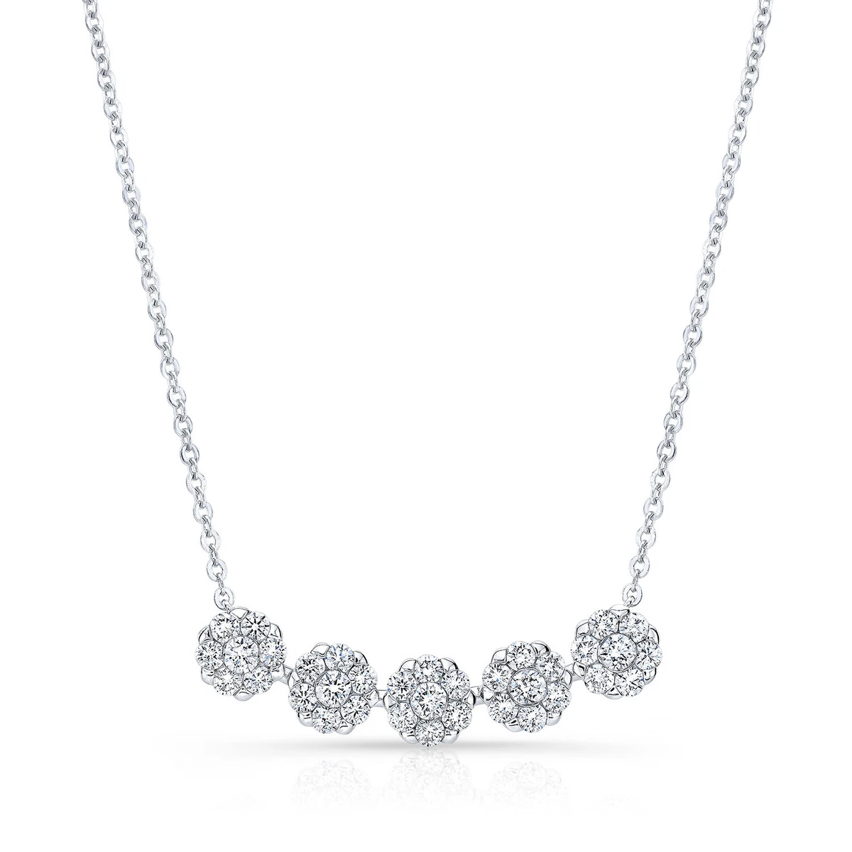 14k White Gold Round Diamond Cluster 5 Stone Necklace Pendant