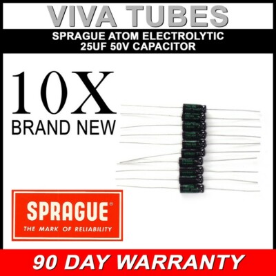 Lot Of 10 New Sprague Atom 25uF 50V Electrolytic Capacitors 20% TVA-1306