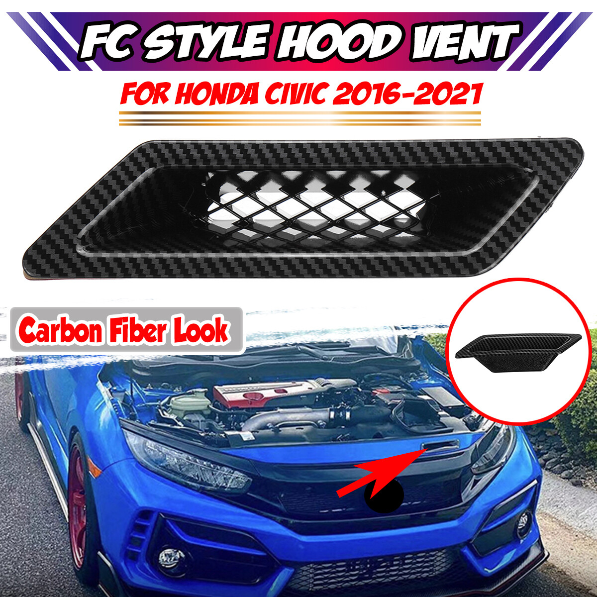 1x Universal Bumper Hood Air Vent Intake Duct FC Style Glossy