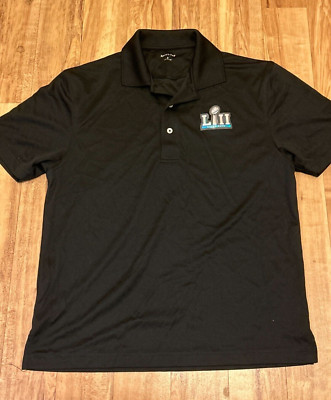 Super Bowl LII (Eagles vs Patriots) Adult Size Small Black Polo Shirt Sport-Tek