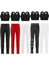 Kids Girls Crop Top With Leggings Breathable 2 Piece Dance Outfits Yoga Workout