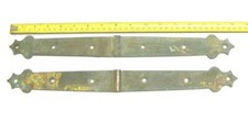 Antique Gothic cast brass / bronze strap hinges 16" long x 1.7 " wide