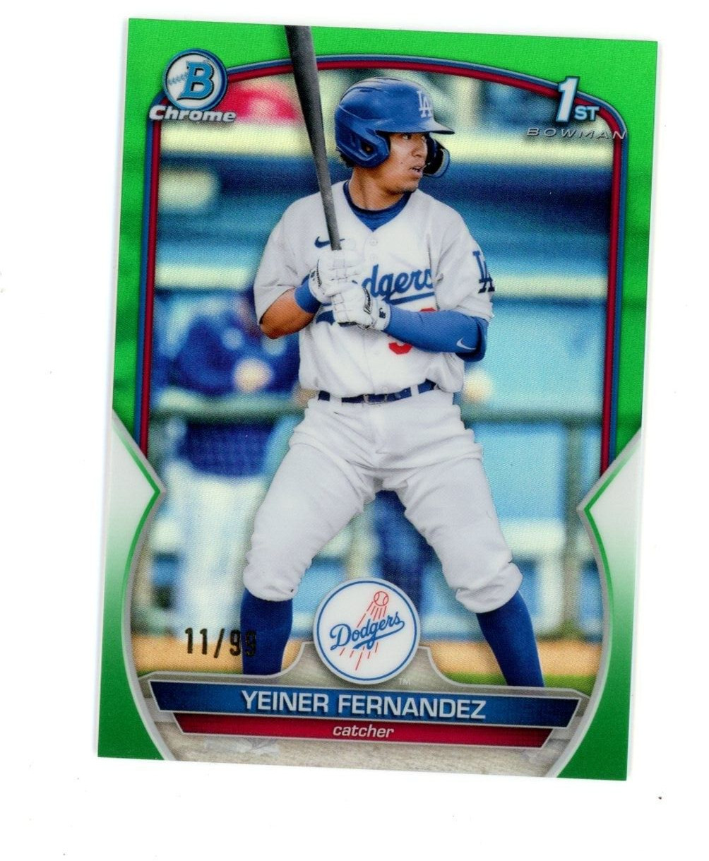 2023 Bowman Chrome 1st Yeiner Fernandez /99 Green Refractor BCP-138 Dodgers