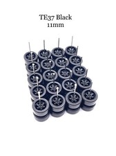 10x Sets Black Te37 Real Rider Wheels w/ Rubber Tires Sets for 1/64 Scale Cars