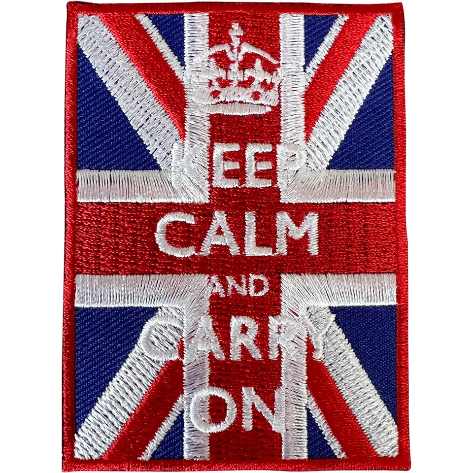 KEEP CALM AND CARRY ON Patch Union Jack UK Flag Iron On Sew On Embroidered Badge