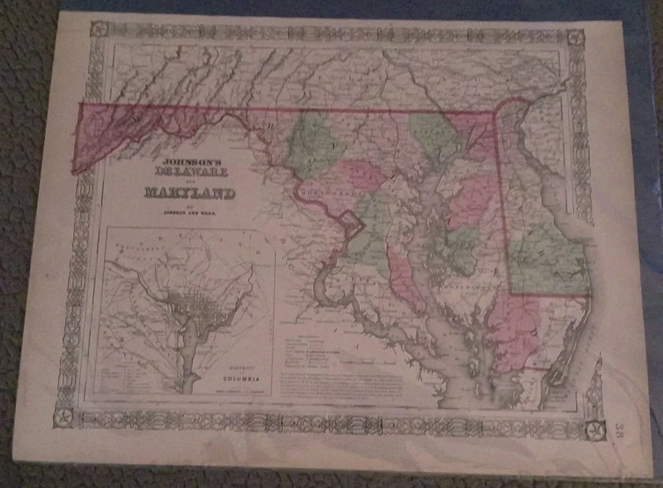 Mapa a color de la línea Dixie Mason Maryland 1866 Delaware Johnson's  Foto 3 de 4