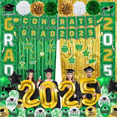 2025 Graduation Decorations, Green Themed Class of 2025 Decorations Set, Cong...