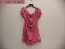 NWOT - Women's Red Floral Summer Puff Short Sleeve Ruched Vintage Dress, Size L