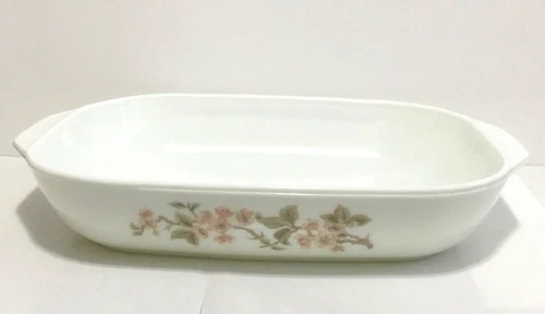 Pyrex England Baking Casserole Dish w/ Handles Cherry Blossoms Rectangle Vintage