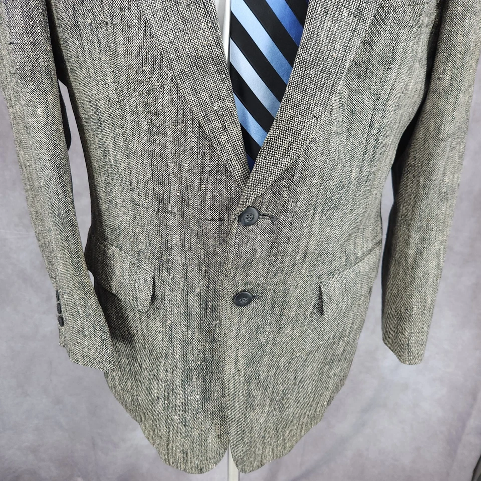 Robert Stock Tweed Blazer Mens 40 L Gray Sports Coat Jacket 2 Buttons Vent - Image 2 of 4