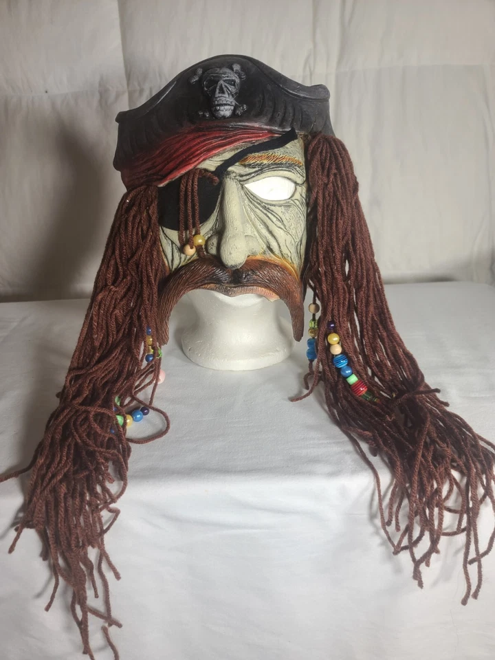 Latex Scary Pirate Half Mask Big Nose Moustache Bandana Skull Costume Halloween  - Image 2 of 4