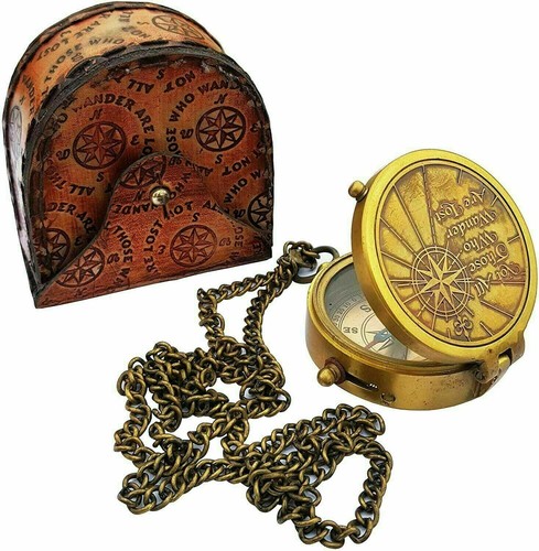 Estuche de cuero marítimo vintage con bolsillo de latón náutico regalos antiguos - Imagen 2 de 6