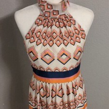 ELIZA J Halter Neckline Maxi Dress Geometric Print Size 6