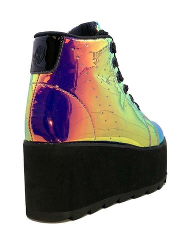 YRU Lala Hi Pink Black Atlantis Holographic Punk Raver Gothic Platforms Sneakers - Picture 2 of 6