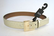 NEW-MICHAEL KORS GOLD SIGNATURE MIRROR MK LOGO+GOLD TONE BUCKLE WOMENS BELT