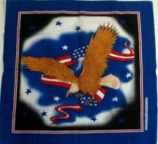 Vintage NOS USA Made Bandana, Mask, American Eagle  Flag, 21" Square