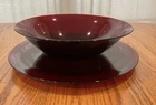 Vtg Anchor Hocking Ruby Red Glass Serving Platter & Large Bowl Base 13.5" & 11.5