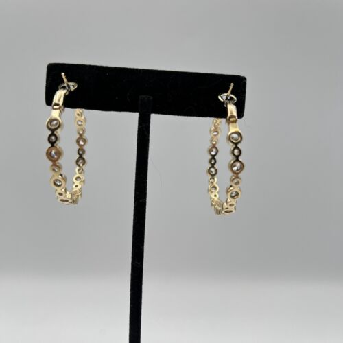 Modern Fashion Hoop Earrings with Rhinestones Crystal Gold Tone 925 Silver Large - Picture 6 of 8