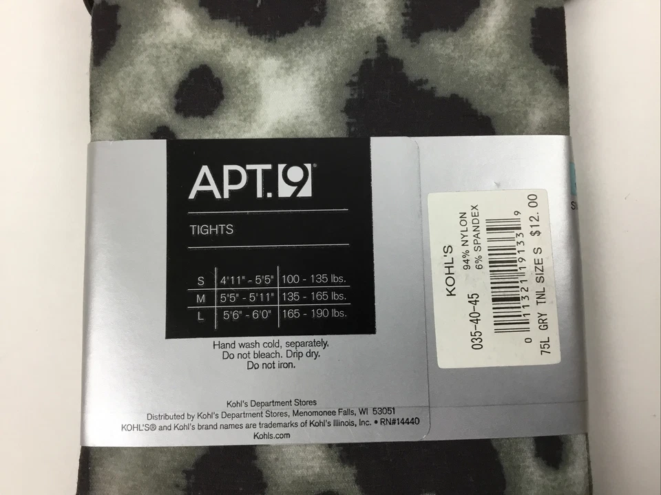 Apt. 9 Women’s Animal Print Fashion Tights Black Gray Cheetah Size S New - Image 3 of 4