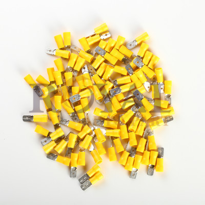 (100) Yellow 12-10 Gauge AWG Male Quick Disconnector .250''
