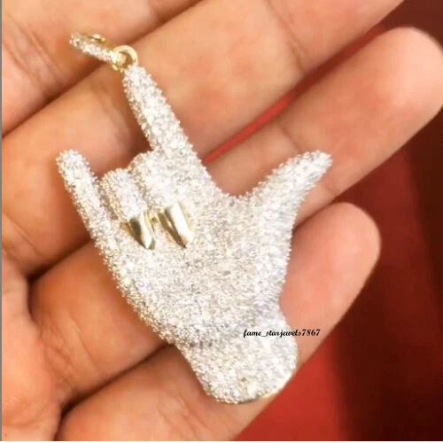 VETEMENTS Ciondolo personalizzato a mano 3 ct simulato diamante tondo argento 925 placcato oro giallo