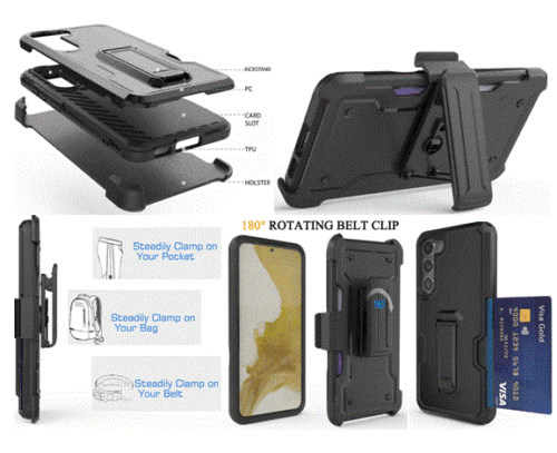 Rugged Hybrid Skin Holster Case +Tempered Glass / Stand Cover for Samsung Galaxy - Picture 3 of 5