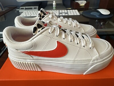 Nike Women's Court Legacy Lift Sneakers White/Leopard Print Shoes