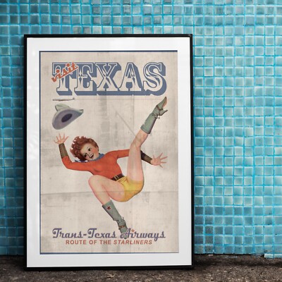 Trans-Texas Airlines Travel Ad Cowgirl Pinup Art Print Poster